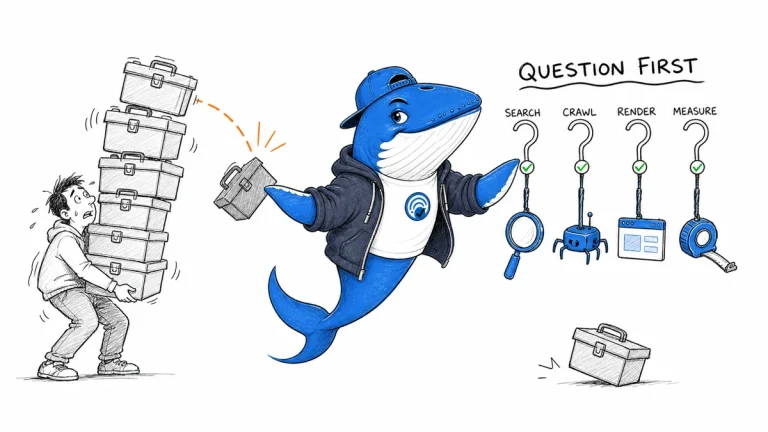 Calm Sonar maps a lean set of SEO tools to the questions they answer while duplicate tools are set aside.
