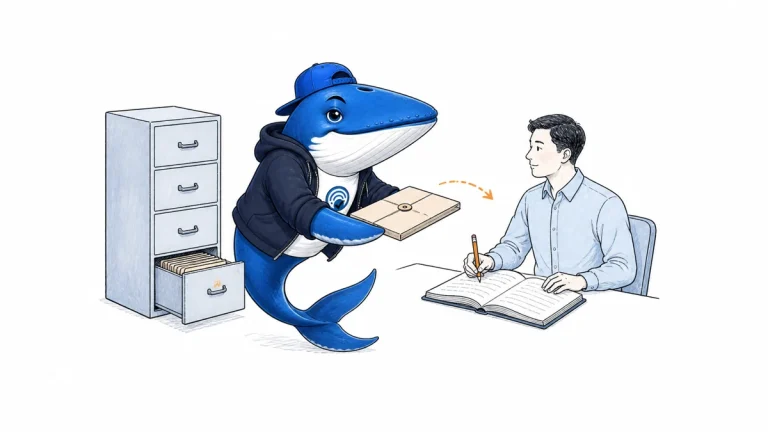 Sonar retrieves one sealed local-session record from an evidence cabinet and hands it to a reviewer who logs the transfer.