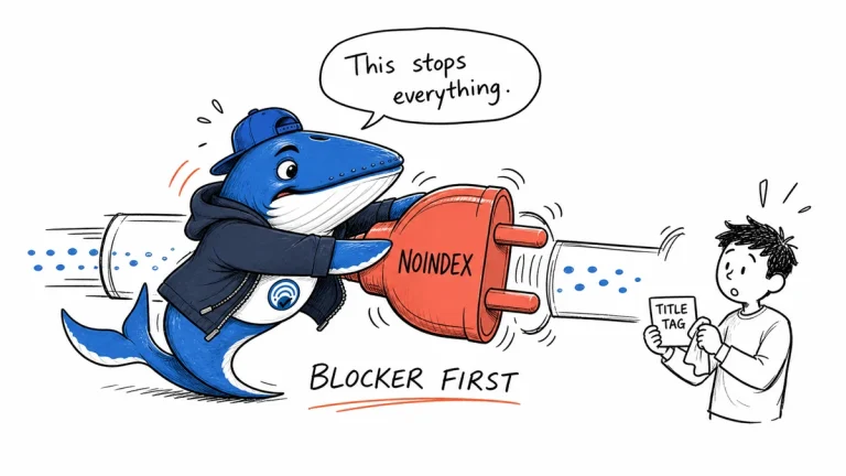 Alarmed Sonar pulls a noindex blocker from a website crawl pipe while a publisher pauses lower-priority title-tag polishing.