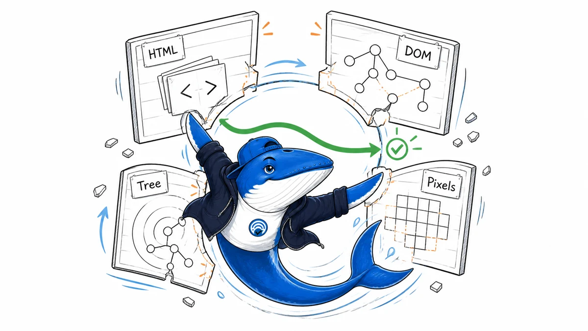 Sonar aligns HTML, DOM, accessibility-tree, and pixel views to assemble the evidence a browser agent needs.