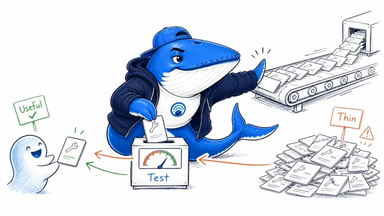 Sonar the Answer Whale sorts AI-generated tool cards through Useful, Thin, and Test quality gates.