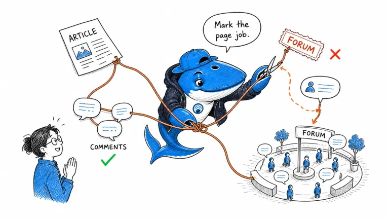 Sonar separates an editorial article with comments from a user-generated discussion forum thread.