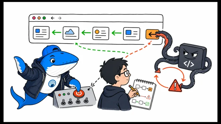 Sonar disables a third-party script that bends the browser Back path into a loop while a developer records the test.