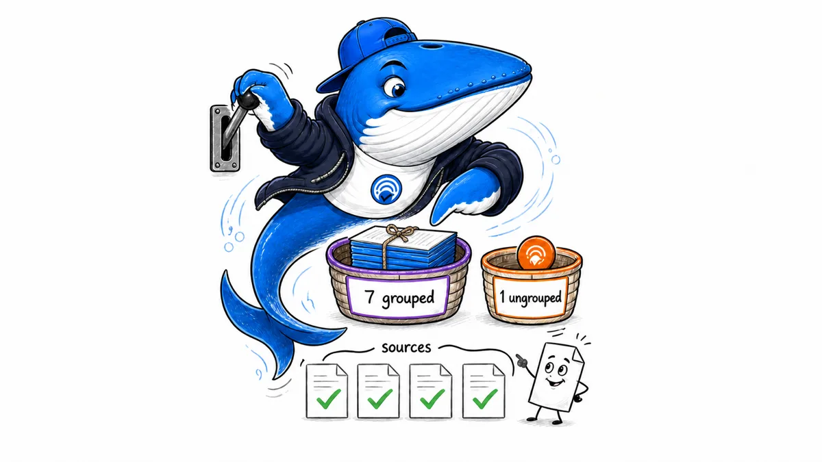 Sonar sorts an eight-query image-search test into seven grouped queries, one ungrouped query, and a separate row of four inspected source cards.