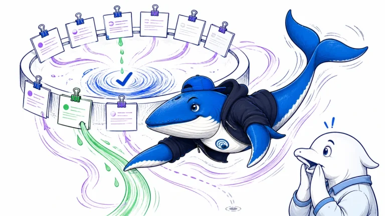 Sonar the Answer Whale guides a green evidence stream from one clipped source card into an answer vessel surrounded by other citations.