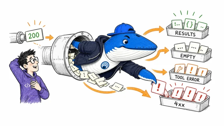Sonar separates Claude web-search HTTP 200 responses into results, empty, tool-error, and request-error states.