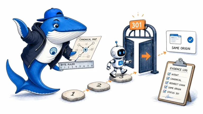 Sonar checks a canonical map before opening a controlled 301 gate for an AI training crawler.