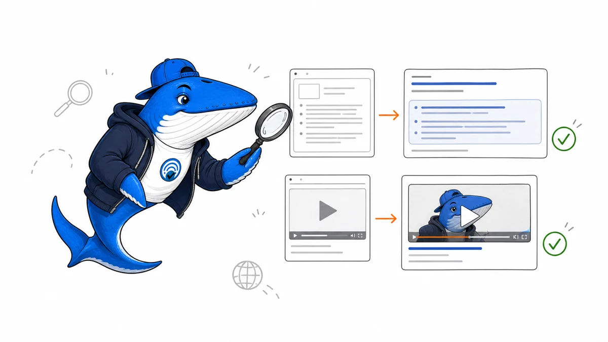 Sonar compares expanded text and playable video previews with their source content.
