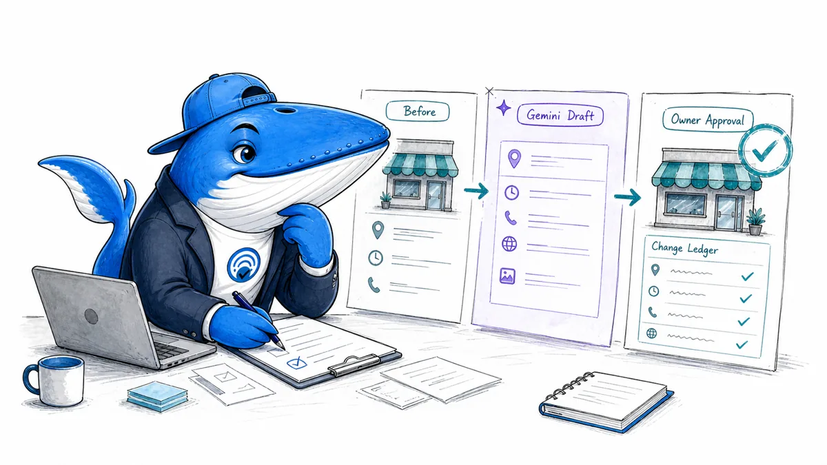 Sonar reviews a Gemini-drafted business profile change before an owner approves it.