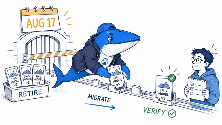 Sonar migrates retiring image models through an August 17 gate into a verified image workflow.