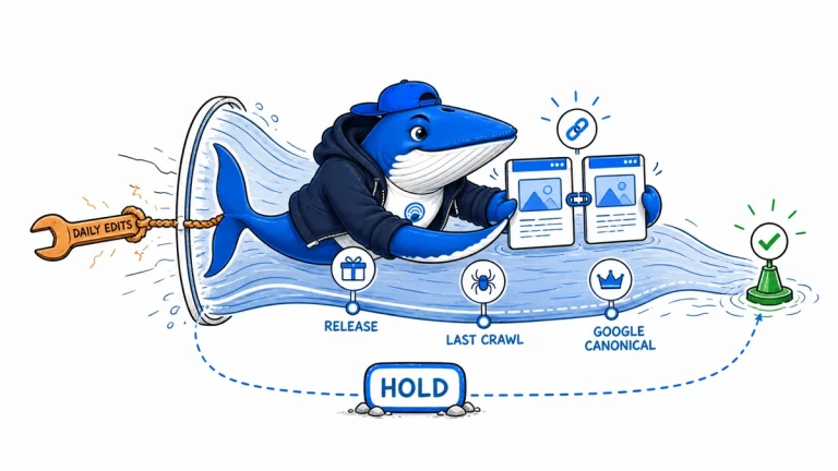 Sonar keeps two repaired page cards aligned through release, crawl and Google canonical checkpoints while blocking daily edits.