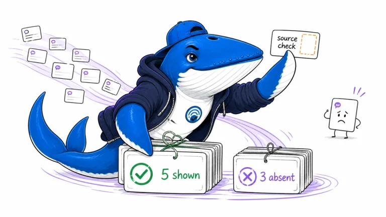 Sonar sorts an eight-query AI Mode sample into five queries with a community section and three without, while checking an incomplete source tag.
