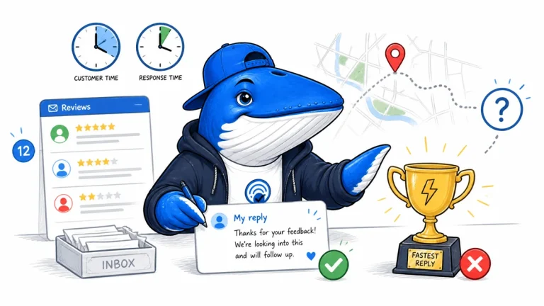 Sonar the Answer Whale writes a thoughtful review response while setting aside a fastest reply trophy and questioning a map ranking effect.