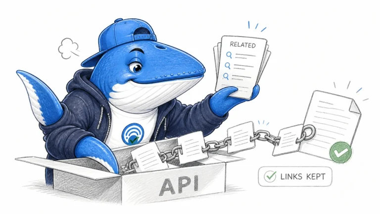 Sonar opens an API package containing preserved link chains and related-search cards.