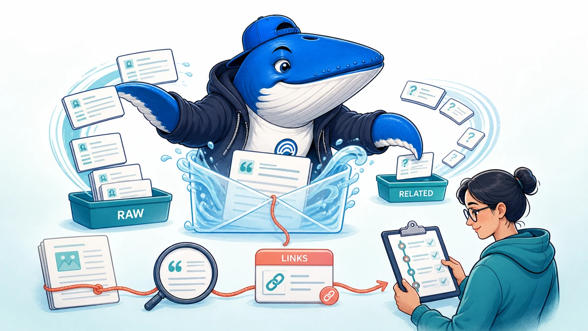 Sonar separates raw results from related searches while preserving the original link through extraction and parser review.