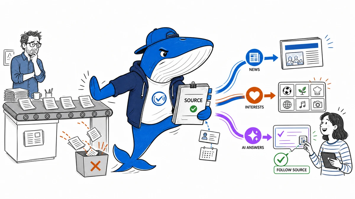 Sonar helps a French editor route one verified source dossier to news, interest feeds and AI answers while stopping a conveyor of generic summaries, and a reader follows the source.
