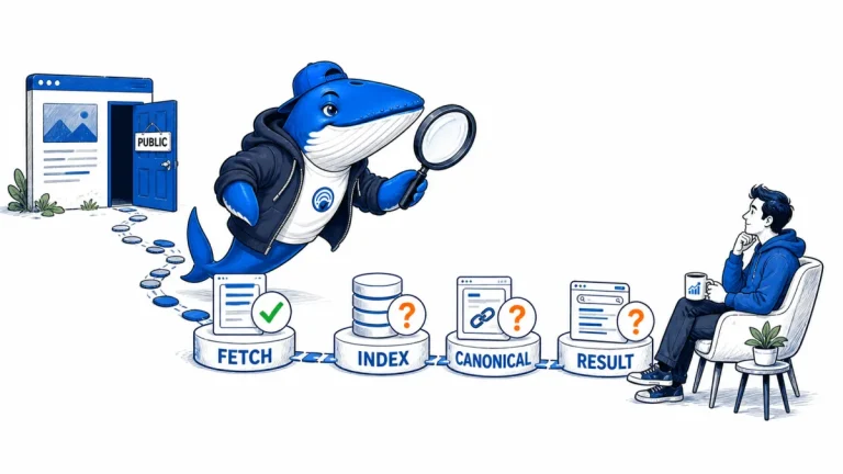 Sonar guides a public Site card through signed-out access, robots, canonical, crawl, and index checkpoints without claiming a final result.