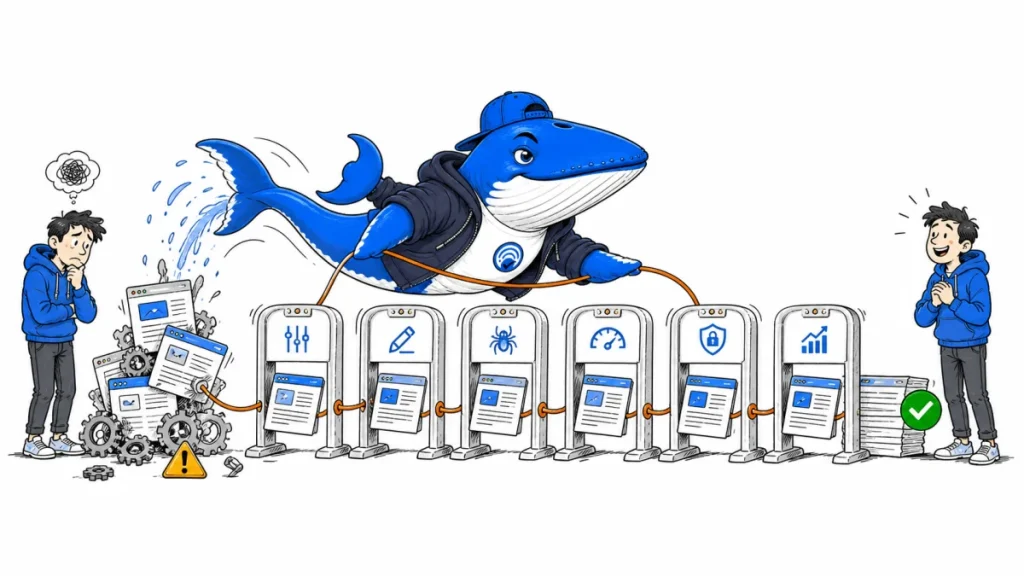 Sonar routes an unstable WordPress page stack through six verification gates until it reaches a checked, stable state.