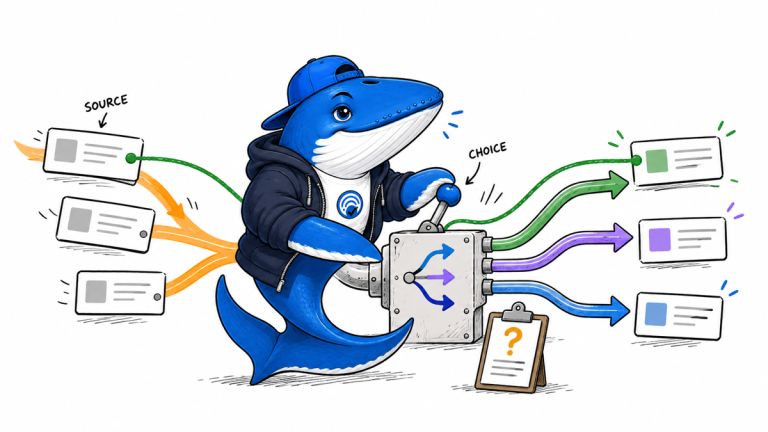 Sonar the Answer Whale operates a branching search choice gate while keeping a verification thread connected to a source card
