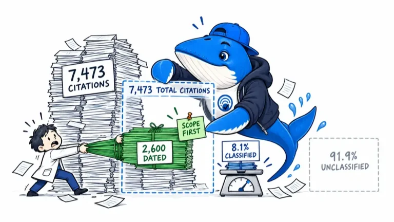 Sonar the Answer Whale compares 7,473 citations with the 2,600 dated and 8.1 percent classified subsets