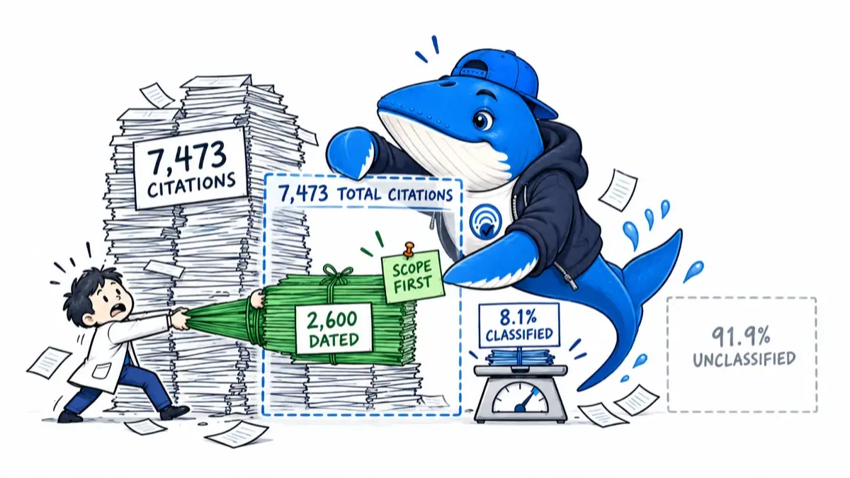 Sonar the Answer Whale compares 7,473 citations with the 2,600 dated and 8.1 percent classified subsets