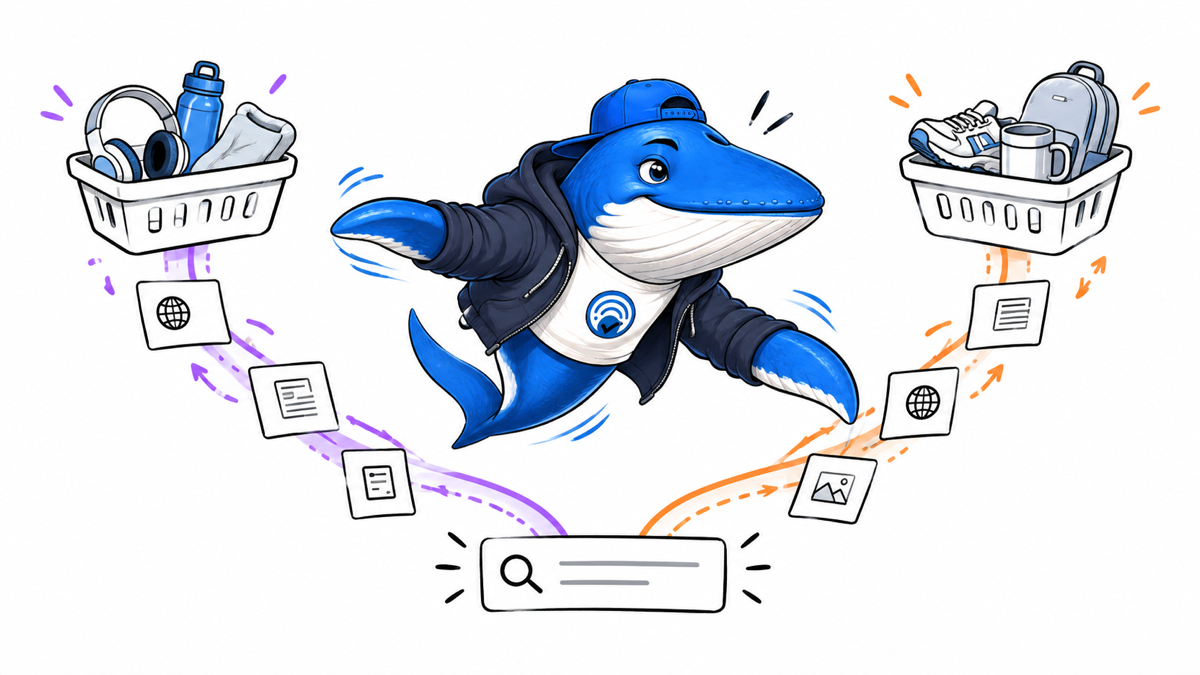 Sonar the Answer Whale compares two different product recommendations emerging from the same search prompt.