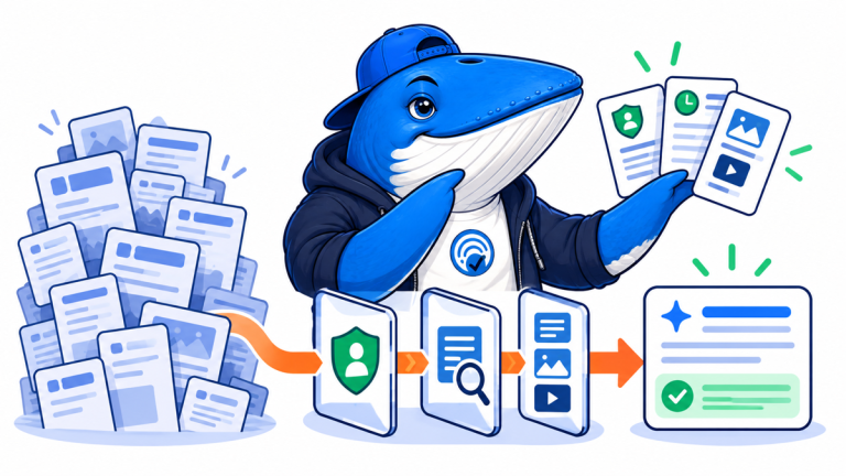 Sonar the Answer Whale separates a crowd of relevant pages from trustworthy evidence before an AI answer