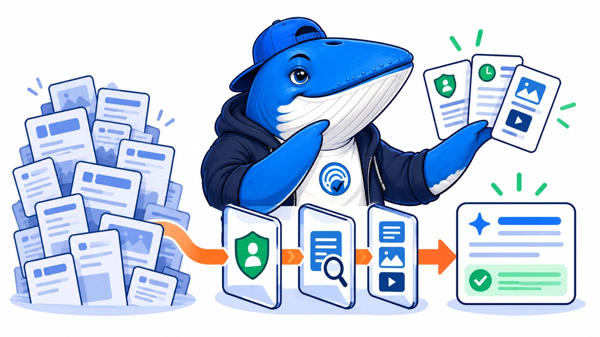 Sonar the Answer Whale separates a crowd of relevant pages from trustworthy evidence before an AI answer