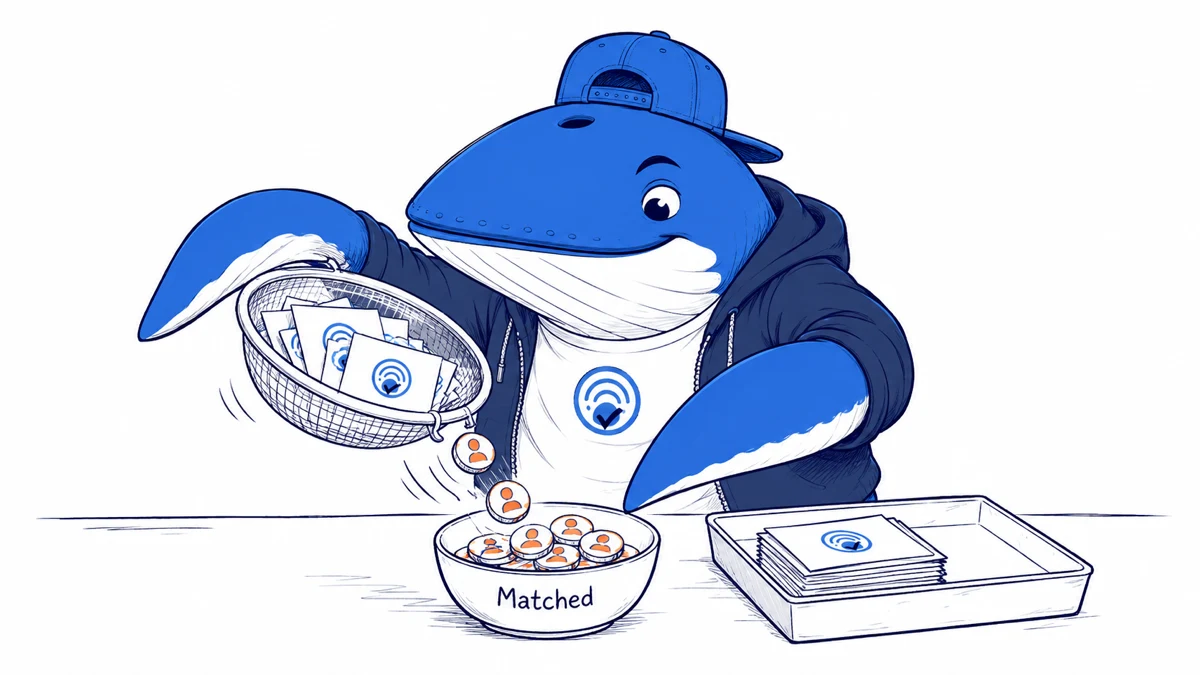Sonar sorts anonymous contact cards into a smaller bowl of matched audience tokens.