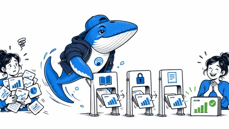 Sonar the Answer Whale checks definitions and permissions before an SEO dashboard