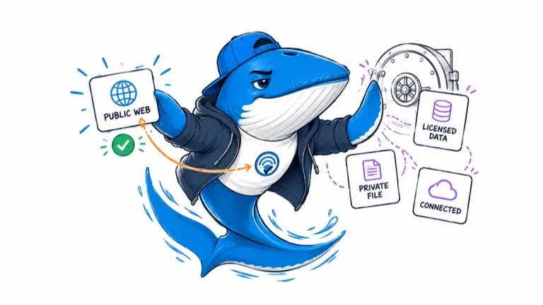 Sonar the Answer Whale separates a public web source from licensed data, connected sources and private files