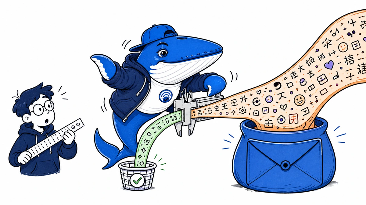 Sonar feeds a multilingual metadata ribbon through a byte caliper, separating a short filterable prefix from a larger envelope.