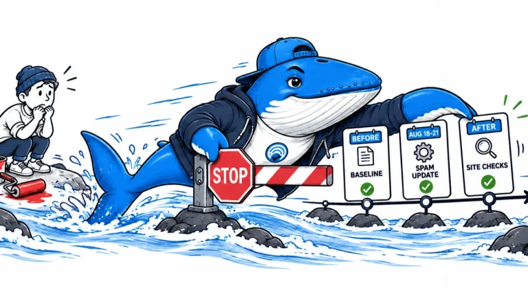 Sonar the Answer Whale compares a baseline, August 18 to 21 spam update and site checks