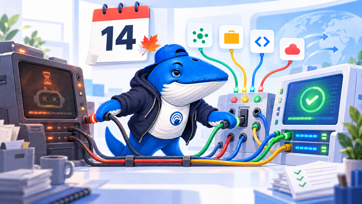 Sonar the Answer Whale moves workflow cables from a retiring model console to a replacement before October 14