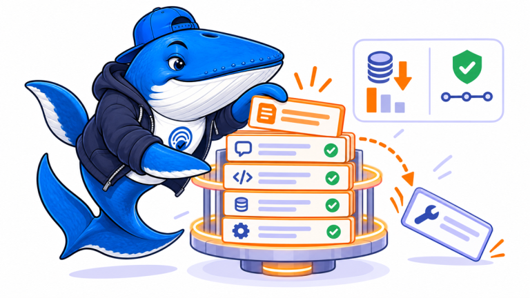 Sonar the Answer Whale arranges stable prompt cards in a cache while one reordered tool card becomes a miss