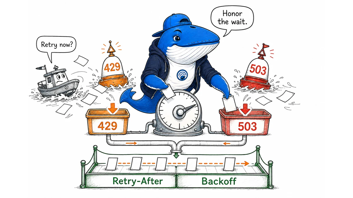 Sonar sorts 429 and 503 signals into separate Retry-After and Backoff lanes while advising a worried request boat to honor the wait.