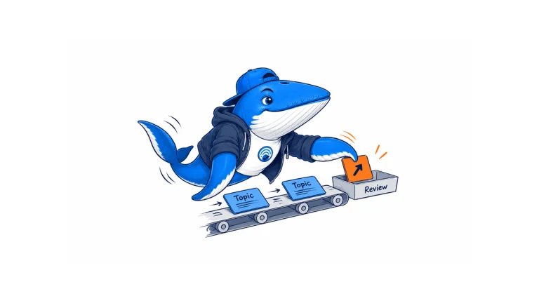Sonar diverts a proposed redirect card into a review tray while ordinary topic cards continue.