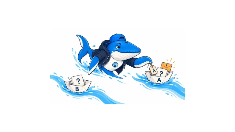 Sonar attaches a matching identity tag to one paper boat while another boat continues on a separate current.