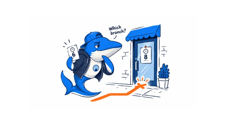 Sonar compares a card showing six with a shop-door notice showing eight and pauses an orange route to investigate.