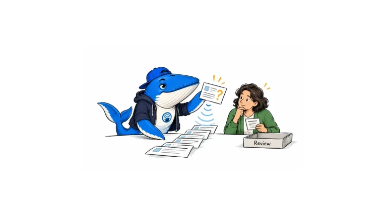 Sonar presents a questionable search result to a reviewer beside an empty review tray.