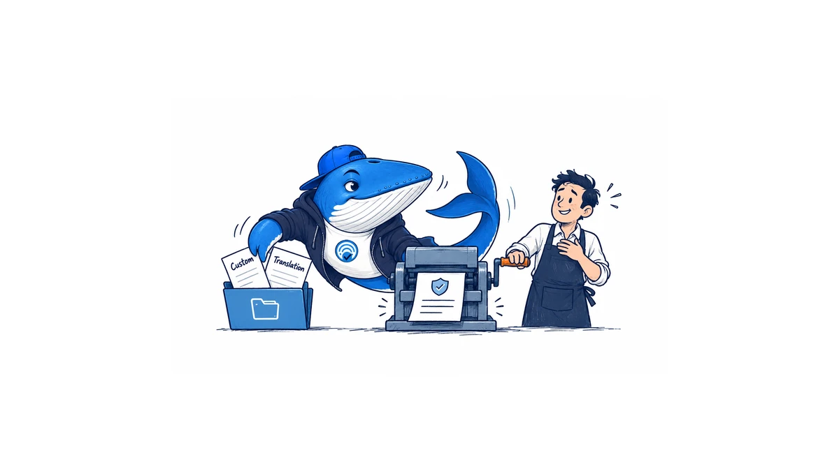 Sonar saves custom policy pages before a template press replaces them, while a shopkeeper pauses the change.